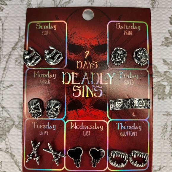 Hot Topic Jewelry Seven Deadly Sins Earring Set Of 7 Never Been